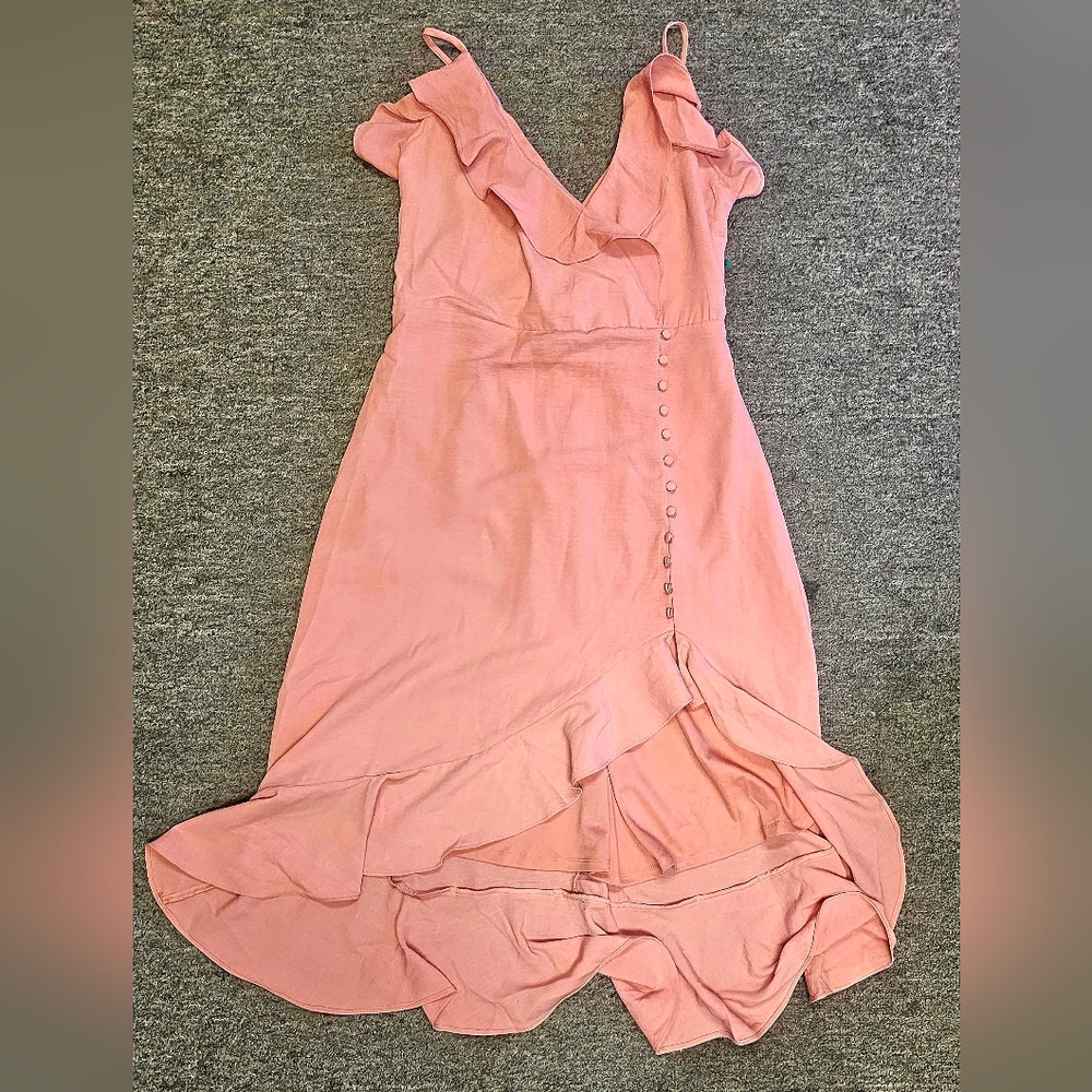 Peach High-Low Ruffled Sundress with Flutter Sleeves. Easter Brunch!.